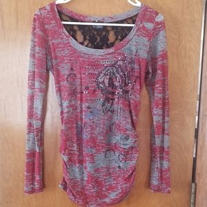 Long Sleeved Black Rose Laced Back Top